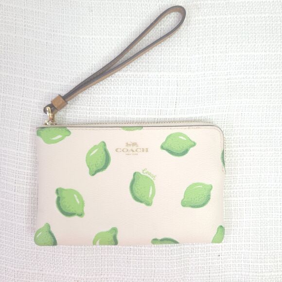Coach Corner Zip Wristlet With Lime Print - Picture 2 of 6